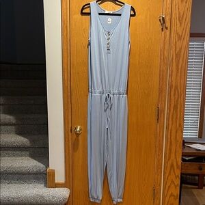 Zenana Outfitters Light Blue Sleeveless Drawstring Jumpsuit